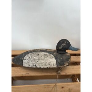 Antique Wooden Blue Bill Drake Decoy Hand Carved Primitive Folk Art Rustic Decor